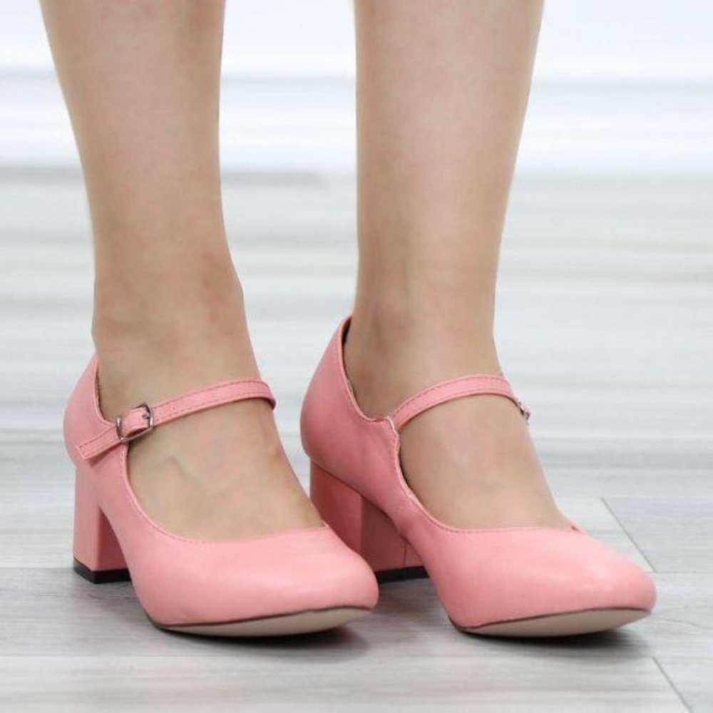Block Heel Vintage Peach Rockabilly Style Pumps - Picture 6 of 10